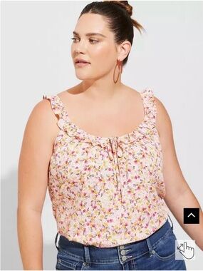 Torrid - Plus Size 2X - Floral Ruffle Tie-Front Tank Top - Pink/Yellow - NWOT